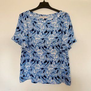 (SOLD) LOFT  Blue White Short Sleeve Top
